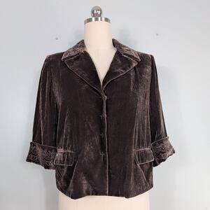 Tahari Velvet Topper Jacket Blazer 10 Brown Embroidery Whimsigoth Boho Lagenlook